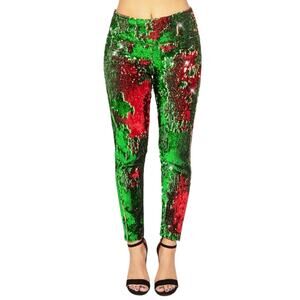 TIPSY ELVES Red & Green Reversible Sequin High Waisted Leggings, NWT